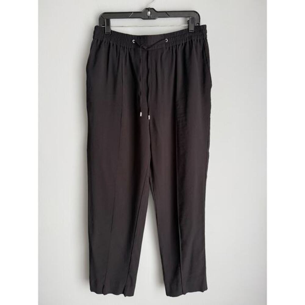 Ophelia Roe Black Tapered Pants Size L Rayon Drawstring Minimalist Workwear